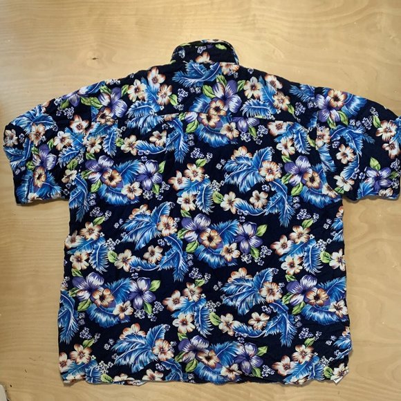 Geoffrey Beene Hawaiian Shirt Mens Large L Black & Blue Button Down Summer Shirt - Picture 8 of 8